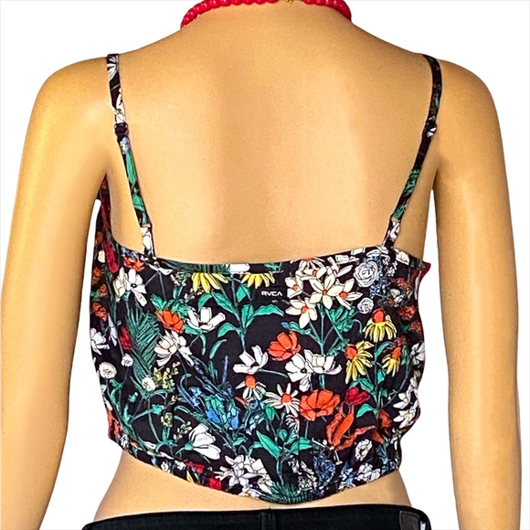 ✨HP✨🆕 RVCA | Vibrant Black & Turquoise Floral Tracker Crop Tank Top. - Picture 7 of 12